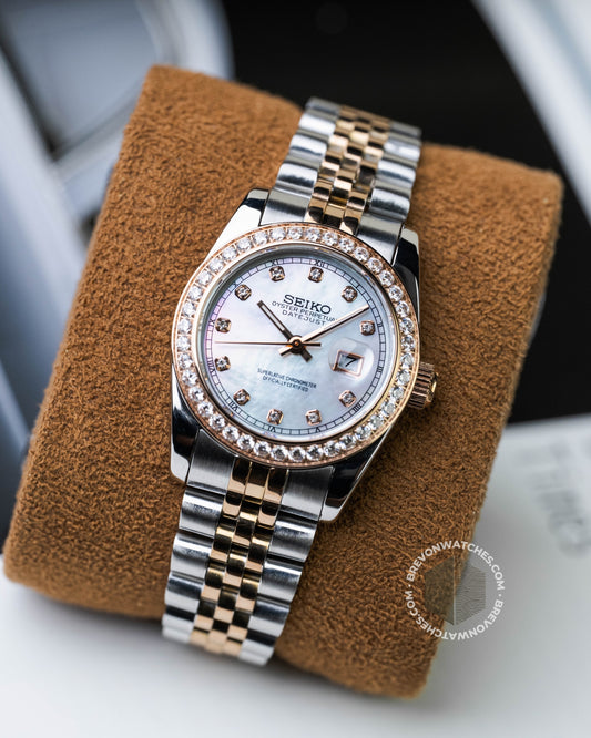 Precision-Date Ladies | White Pearl Diamond 2 Toned