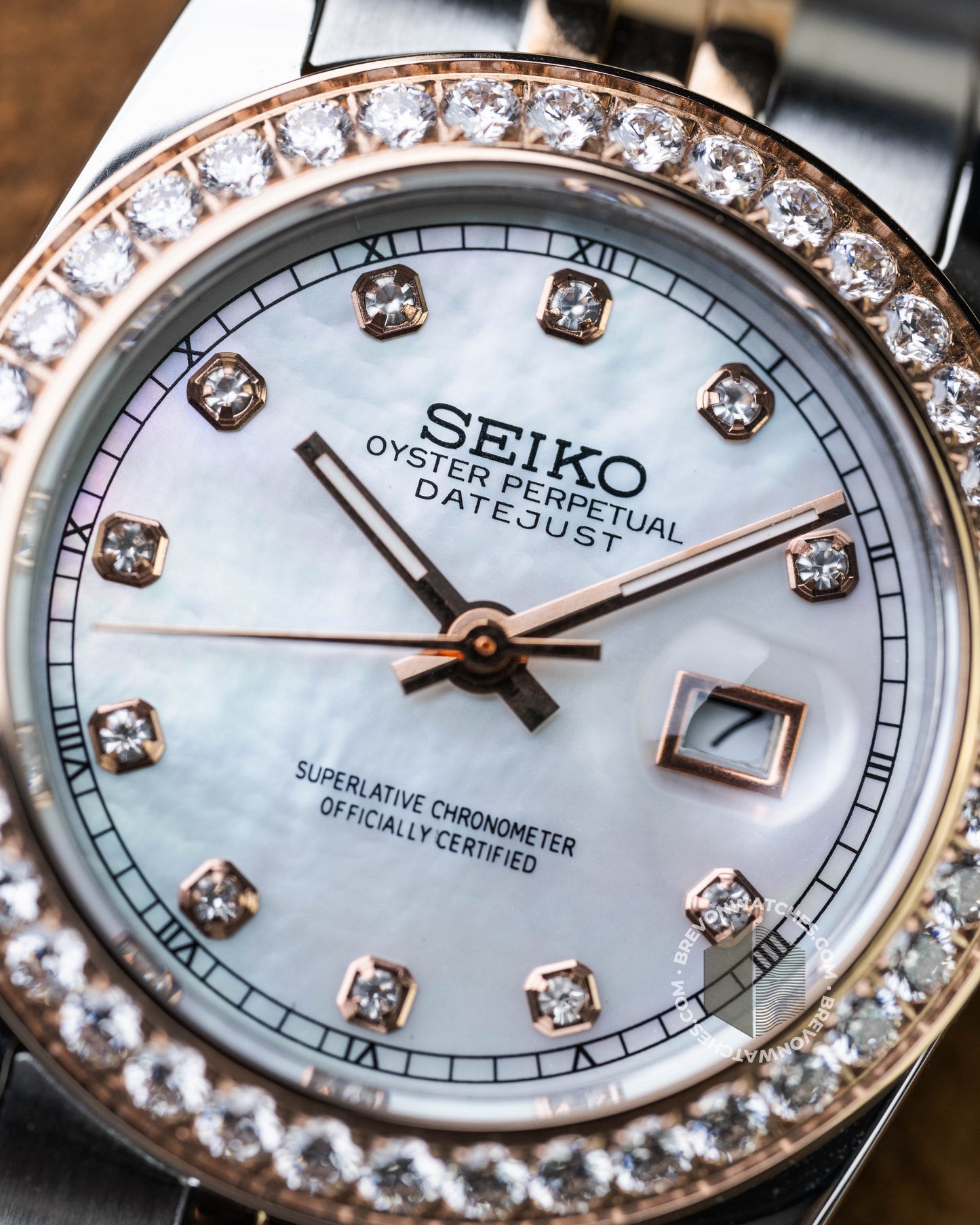 Precision-Date Ladies | White Pearl Diamond 2 Toned
