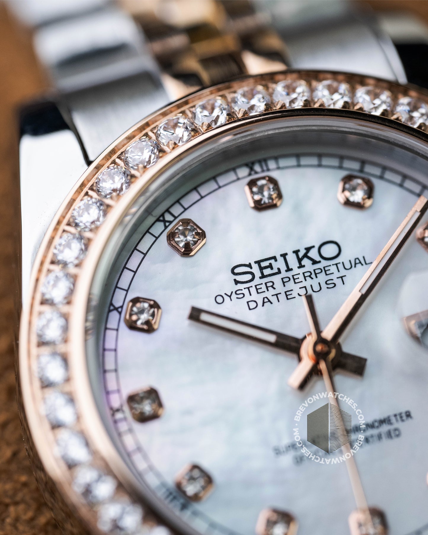 Precision-Date Ladies | White Pearl Diamond 2 Toned